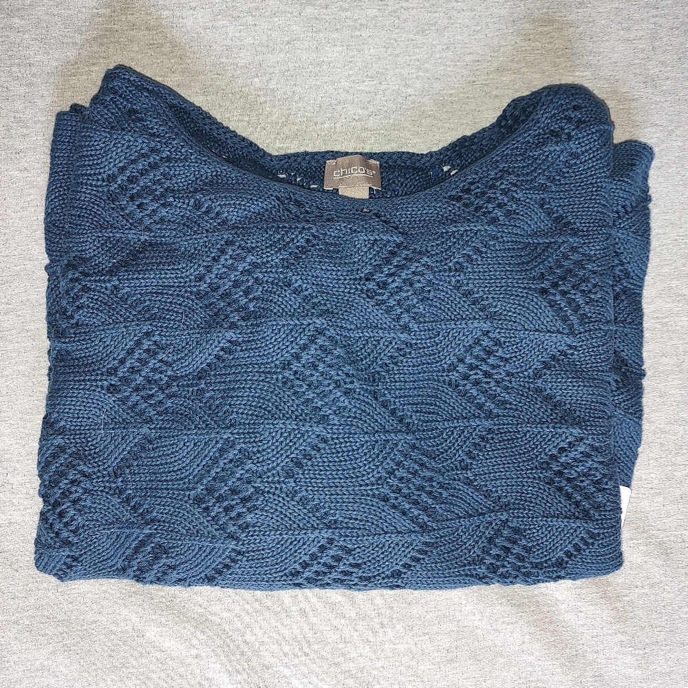 Chico's Women's Textured Knit Sweater - Evening Blue